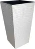 A tall, square planter with a textured white exterior and a black interior rim, presented against a white background. Podgląd zdjęcia produktu
