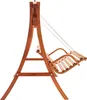 A wooden garden swing chair is shown from the side against a white background. Náhled obrázku produktu