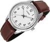 A close-up, angled shot of a Casio watch with a white face and a brown leather strap, set against a white background. Produktbild-Vorschau