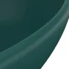 A close-up view of the edge of a dark green ceramic oval sink. Náhled obrázku produktu