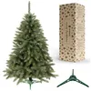 A Christmas tree, its stand, and its packaging are displayed against a white background. Produktbild-Vorschau