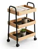 Chariot Relaxdays, 3 niveaux, bambou et métal, dimensions : Voir les images du produit 1