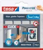 Packaging for tesa Powerstrips CLICK adhesive strips, showing how to use them to hang pictures. Anteprima dell’immagine prodotto