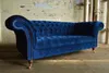 Chesterfield Blaue Leder Couch Klassische Sofa Sitz Polster Produktbild-Vorschau 2