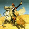 A soldier on horseback in a desert setting, holding up a bottle. Anteprima dell’immagine prodotto