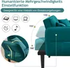 A teal sofa bed is shown with various angles and features highlighted by text and graphics. Anteprima dell’immagine prodotto