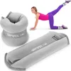 A collage showing ankle weights and a woman exercising with them. Náhled obrázku produktu