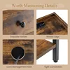 A collage of four close-up images showcasing details of a wooden nightstand with a rustic finish. Podgląd zdjęcia produktu