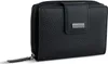 A black leather wallet with a zipper closure and a snap-button flap. Anteprima dell’immagine prodotto