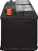 A black car battery with an orange terminal cover. Produktbild-Vorschau