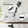 A collage of images showing a vacuum cleaner with its accessories and storage options. Podgląd zdjęcia produktu