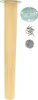 A wooden furniture leg with a metal mounting plate and screws on a white background. Produktbild-Vorschau