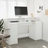 A white desk with a computer monitor and keyboard in a room with a window. Voir les images du produit