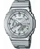 A close-up, front-facing studio shot of a silver G-Shock watch with a white face. Voir les images du produit