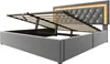 A bed frame with its storage lift mechanism open, showing the internal storage space and the slatted base. Náhľad obrázku produktu