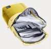 An open backpack showing its interior compartments with a laptop and tablet inside. Produktbild-Vorschau