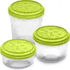 Three clear plastic food storage containers with green lids are arranged on a white background. Náhľad obrázku produktu