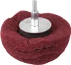 A close-up studio shot of a red abrasive buffing wheel with a silver metal shank. Produktbild-Vorschau
