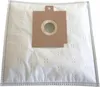A white vacuum cleaner bag with a brown cardboard attachment. Produktbild-Vorschau