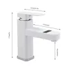 A white faucet with dimensions indicated by measurement lines and text. Produktbild-Vorschau
