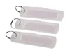 Three transparent keychains with pink inserts are arranged diagonally on a white background. Produktbild-Vorschau