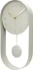 A minimalist pendulum clock with a round face and a U-shaped frame. Voir les images du produit