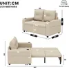 Diagrams showing dimensions of a sofa bed in different configurations. Produktbild-Vorschau