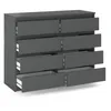 A modern, handle-less gray dresser with eight drawers, some of which are partially open. Produktbild-Vorschau