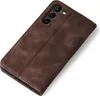 A brown flip case for a smartphone is shown from a diagonal angle against a white background. Produktbild-Vorschau