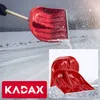 A collage showing a red snow shovel in use and a close-up of two red snow shovels. Podgląd zdjęcia produktu