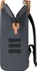 A close-up view of a dark gray backpack with brown leather accents. Produktbild-Vorschau