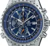 A close-up view of a Casio Edifice chronograph watch with a blue dial. Produktbild-Vorschau