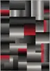 A geometric patterned rug with black, gray, and red blocks. Produktbild-Vorschau