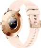 The back of a rose gold smartwatch with a pink strap is shown against a white background. Produktbild-Vorschau