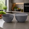 Rührschüssel mit Deckel + Salatseiher Sieb Grau Kunststoff Produktbild-Vorschau 1