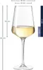 A clear, professional shot of a wine glass filled with white wine, with dimensions and volume indicated by overlaid text and graphics. Produktbild-Vorschau