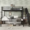 A bunk bed with stairs and storage in a bedroom setting. Produktbild-Vorschau