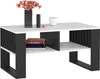 A modern coffee table with a white top and a black frame, featuring shelves and decorative items. Anteprima dell’immagine prodotto