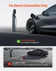 An electric vehicle charging station and car in a parking lot, with instructional text. Produktbild-Vorschau