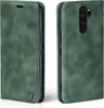 A green flip case for a Xiaomi Redmi Note 8 Pro phone, shown from the front and back. Produktbild-Vorschau