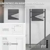 A collage showing a mailbox mounted on a wall and on a stand, with diagrams for mounting and dimensions. Produktbild-Vorschau