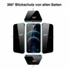 A diagram showing a smartphone surrounded by representations of its screen protector from multiple angles, illustrating 360-degree privacy protection. Produktbild-Vorschau