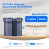 A water filter pitcher and several water bottles are displayed on a wooden shelf, with marketing text and graphics above. Podgląd zdjęcia produktu