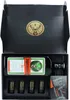 A Jägermeister gift set with a bottle of liqueur, shot glasses, and a small box, all inside an open black box. Produktbild-Vorschau