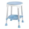 A light blue and white adjustable shower stool with a tray. Produktbild-Vorschau