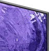 A close-up view of the corner of a television screen displaying a purple abstract pattern. Produktbild-Vorschau