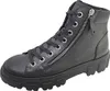 A black leather high-top boot with laces and a side zipper. Voir les images du produit