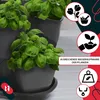 A vertical herb garden with basil plants in black pots, with marketing icons and text. Produktbild-Vorschau