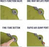 A collage of four close-up images showing different features of a camping mattress. Produktbild-Vorschau
