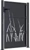 A dark gray metal garden gate with a cut-out grass design. Produktbild-Vorschau